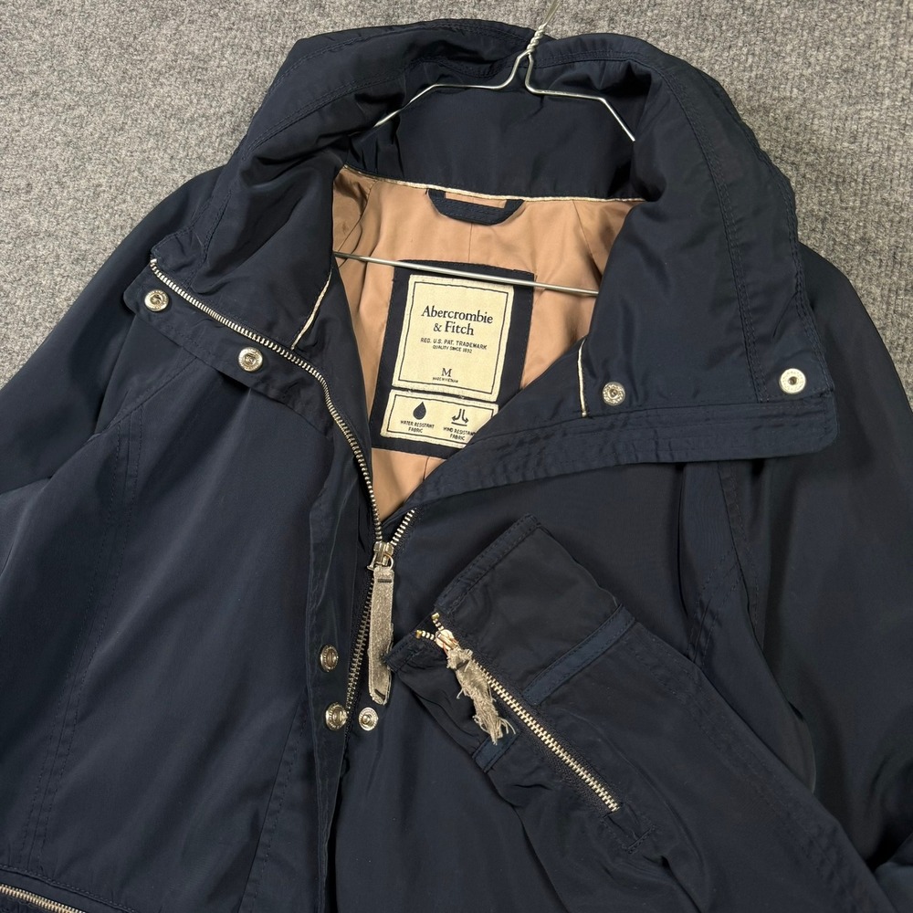 Abercrombie & Fitch Windbreaker Jacket Womens Medium Navy Blue Water Resistant